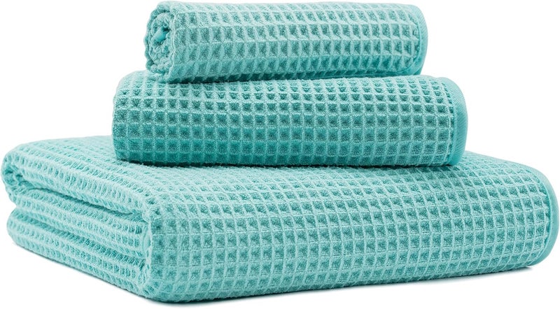 MICROFI New Microfiber Waffle Bath Towels, 3 Pieces, Oversized, Soft, Absorbent, Fast Drying, Lint Free, Includes Bath, Face and Hand Towels - Image 1